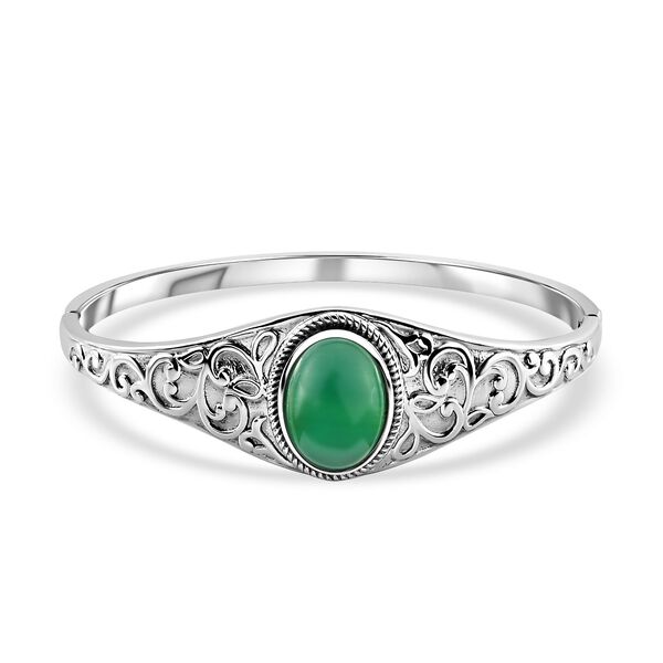 Gr&uuml;ner Onyx Armreif, ca. 19 cm Edelstahl, ca. 12.12 ct