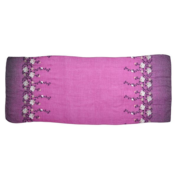 Bestickter Schal mit Stra&szlig;steinchen; florale Stickerei, 68x180cm, rosa