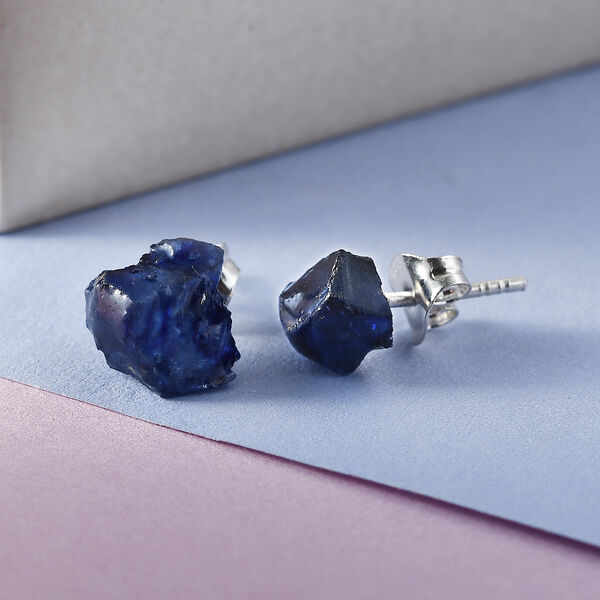 Handgearbeitete Masoala Saphir Fancy-Schliff-Ohrstecker, (Fissure gef&uuml;llt), 925 Silber platiniert ca. 7,60 ct image number 2