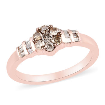 Nat&uuml;rlicher Champagner Diamant-Ring, 925 Silber Ros&eacute;gold Vermeil (Gr&ouml;&szlig;e 16.00) ca. 0,33 ct