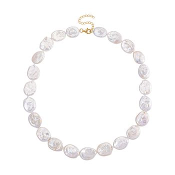 D'Joy Wei&szlig;e Keshi Perle Halskette ca. 45 cm mit 5 cm extender, 925 Silber vergoldet