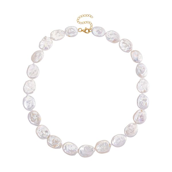 D'Joy Wei&szlig;e Keshi Perle Halskette ca. 45 cm mit 5 cm extender, 925 Silber vergoldet image number 4