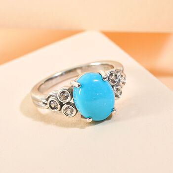 Amerikanischer, Nat&uuml;rlicher Sleeping Beauty T&uuml;rkis und wei&szlig;er Zirkon-Ring, 925 Silber platiniert  ca. 2,50 ct