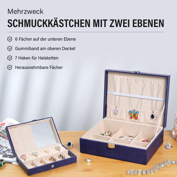 2er-Set Schmuckboxen mit Tierhautmuster, Blau image number 2