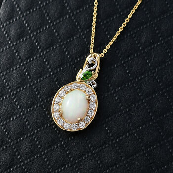 D'Joy nat&uuml;rlicher, &auml;thiopischer Welo Opal, Chromdiopsid und Zirkon Anh&auml;nger mit 50cm Kette - 1,87 ct.