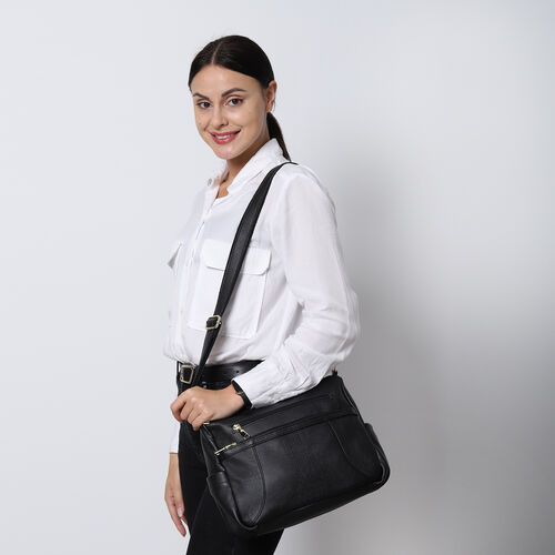 100% echtes Leder Umhängetasche für Damen, Größe 30,99x13x24 cm, Schwarz image number 1