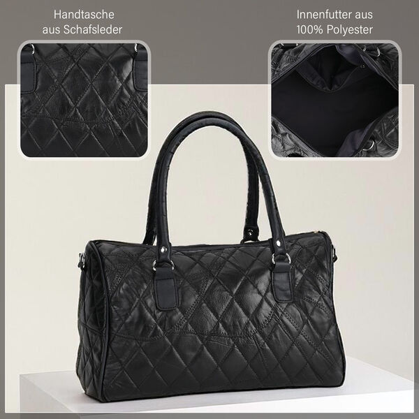 Stylische Echtleder Crossbody-Tasche mit glänzender Optik, Schwarz image number 4