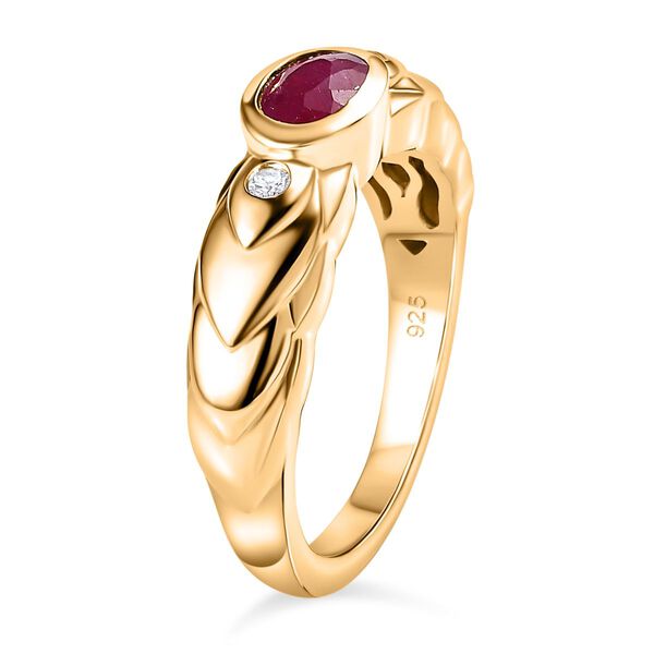 Afrikanischer Rubin (Fissure gefüllt), weißer Zirkon Ring, 925 Silber vergoldet (Größe 21.00) ca. 0.73 ct image number 5