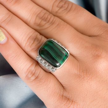 Malachit, Wei&szlig;er Zirkon Ring, 316L Edelstahl (Gr&ouml;&szlig;e 18.00) ca. 19.32 ct