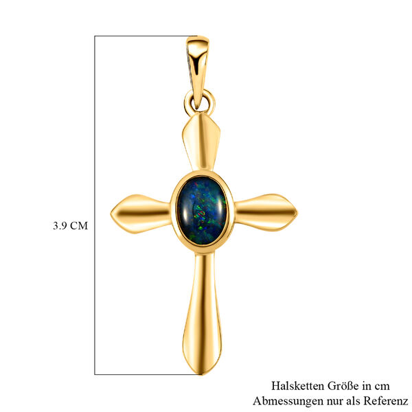 Boulder Opal Triplett Solit&auml;r-Kreuz-Anh&auml;nger in Silber image number 6