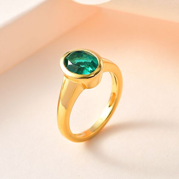 Smaragd-Triplette-Quarz Ring 925 Silber Gelbgold Vermeil (Gr&ouml;&szlig;e 17.00) ca. 2,13 ct image number 2
