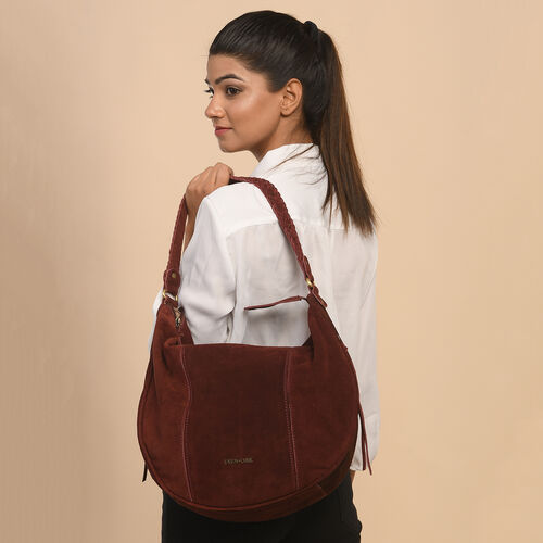 Hobo Tasche aus 100% echtem Leder, Größe 40,6x12,7x33 cm, Weinrot image number 1