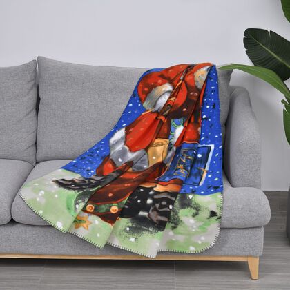 Winterzauber Klaus Fleece-Kuscheldecke, 4 Weihnachtsmänner, 130x170 cm