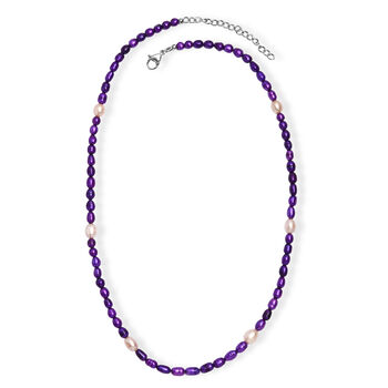 Lila gef&auml;rbte Perle und S&uuml;&szlig;wasser Perle 45+5cm Halskette