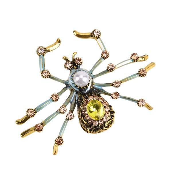 Gelber Kristall, Kunststoff Perle Brosche Antikes Gold image number 4