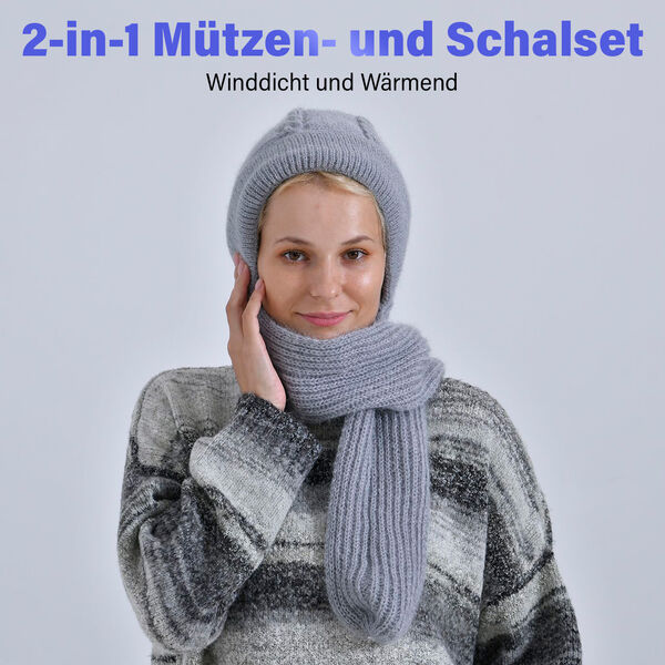 2-in-1 M&uuml;tzen- und Schalset,Winddicht und W&auml;rmend, Grau image number 2
