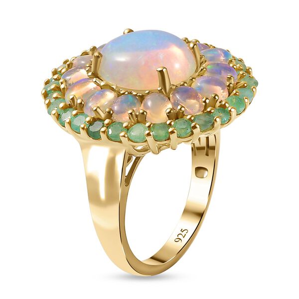 Natürlicher, äthiopischer Welo Opal, und sambischer Smaragd-Ring - 5,24 ct. image number 5