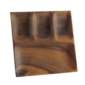 Handgefertigtes, quadratisches Servierbrett mit 4 F&auml;chern aus Akazienholz
