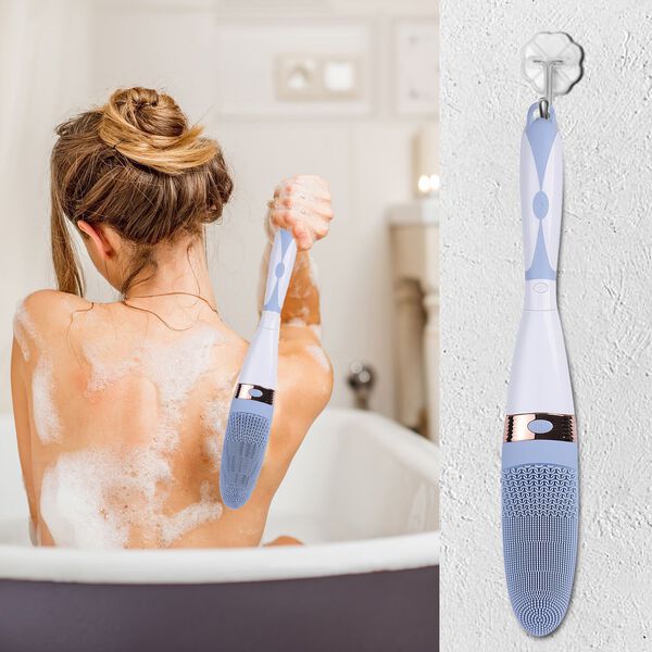 Elektrische Reinigungs-Vibrations-Badebürste mit langem Griff, 43x6,5x4cm, Blau image number 2