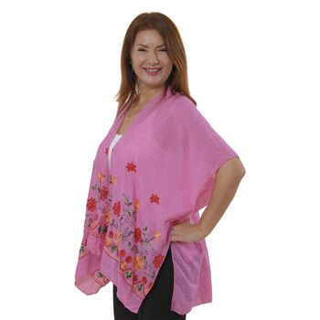 TAMSY- bestickter Kimono mit Blumenmuster, One Size, Rosa