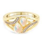 Natürlicher Äthiopischer Opal und Zirkon Ring 925 Silber Gelbgold Vergoldet image number 0