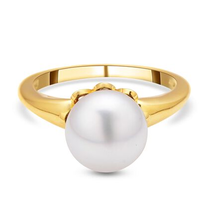 Weißer Südsee Perlen-Ring, 8-9mm, 925 Silber vergoldet (Größe 20.00) 