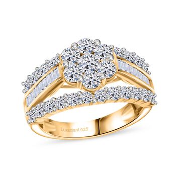 LUXURIANT SGL zertifizierter SI-GH Labor Diamant Ring, 925 Silber 750 Gelbgold Vermeil - 2 ct.