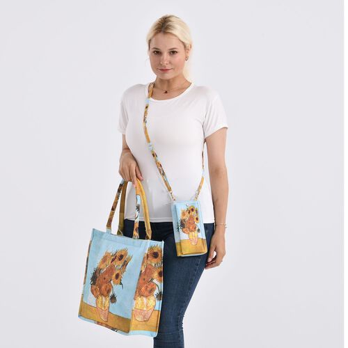 2-teiliges Taschenset - 40x12x35cm Shopper und 20x11x2cm Handytasche, Sonnenblumen von Van Gogh image number 1