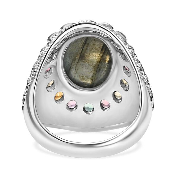 AAA Labradorit, Mehrfarbig-Turmalin Ring 925 Silber rhodiniert (Gr&ouml;&szlig;e 21.00) ca. 7,70 ct image number 6