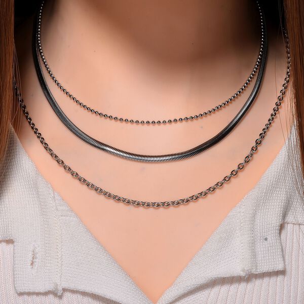 3er-Set - Kugelkette 40 cm, Gliederkette 45 cm und Ankerkette 55 cm, Silberton image number 2