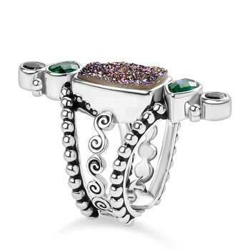 Sajen Silber - Drusy, Pfau Quarz Triplette, Iolit Ring 925 Silber rhodiniert (Gr&ouml;&szlig;e 17.00) ca. 6.20 ct