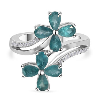 Grandidierit und Zirkon Bypass-Ring 925 Silber platiniert (Gr&ouml;&szlig;e 16.00) ca. 1,45 ct