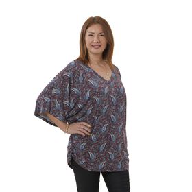 TAMSY - Drapiertes Strick-Top mit V-Ausschnitt, One Size, Paisley