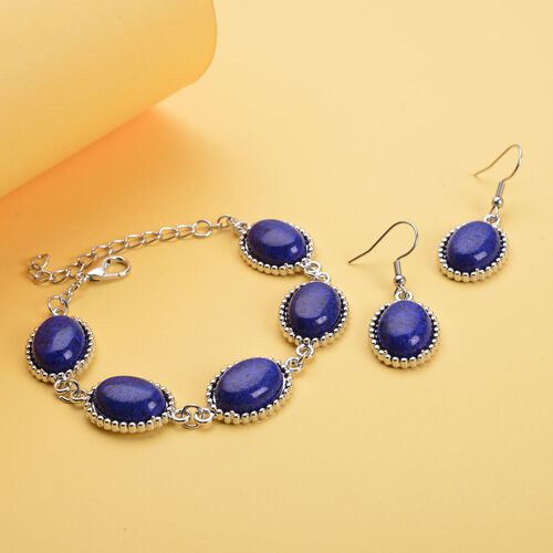 Lapislazuli-Ohrringe und Armband, reiner Edelstahl ca. 95,00 ct image number 1
