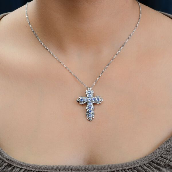 Tansanit Kreuz-Anh&auml;nger mit Kette, 50 cm - 1,15 ct. image number 2