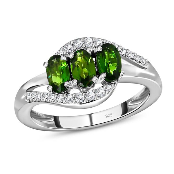 Natürlicher Chromdiopsid, Weißer Zirkon Ring, 925 Silber platiniert (Größe 20.00), ca. 1.06 ct image number 4