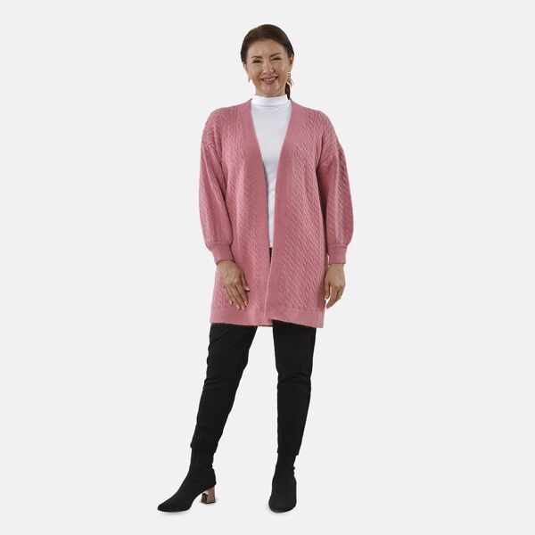 Gestrickter Cardigan mit Zopfmuster, 83x41x53cm, Rosa image number 0