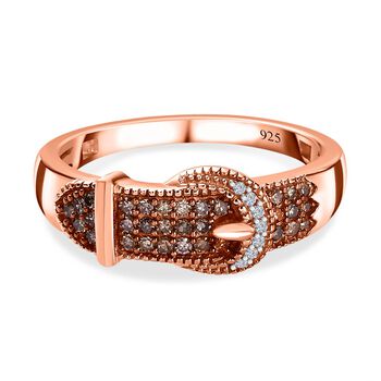 Nat&uuml;rlicher Champagner Diamant P3, Wei&szlig;er Diamant Ringe 925 Silber Ros&eacute;gold Vermeil (Gr&ouml;&szlig;e 17.00) ca. 0.25 ct