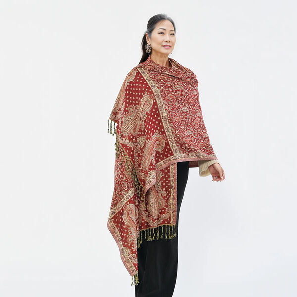 Gewebter Viskose Jamawar Schal, rot image number 3