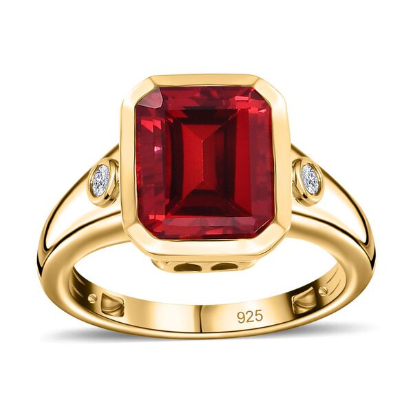 Lab Created Padparadscha-Saphir, Wei&szlig;er Zirkon Ring, 925 Silber Gelbgold Vermeil (Gr&ouml;&szlig;e 19.00) ca. 4.80 ct image number 4