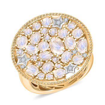 D'Joy Regenbogen Mondstein und Zirkon zweifarbiger Ring - 3,61 ct.