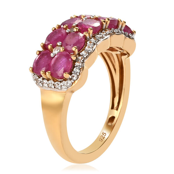 Afrikanischer Rubin und weißer Zirkon-Ring, (Fissure gefüllt), 925 Silber vergoldet image number 5