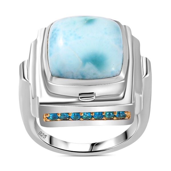 GP Art Déco Kollektion - AA Larimar, himmelblauer Topas, Neon Apatit und blauer Saphir-Ring und Anhänger - 10,16 ct. image number 6