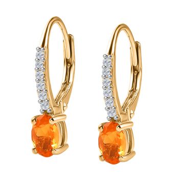 AA Salamanca Feueropal, Wei&szlig;er Zirkon Ohrringe 925 Silber 750 Gelbgold Vermeil ca. 0,84 ct.