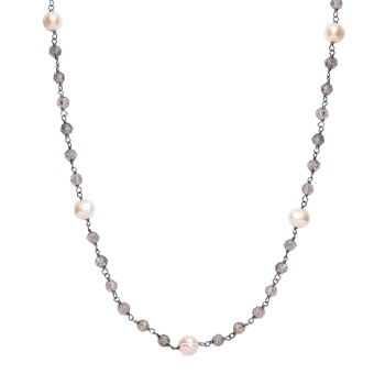 Labradorit, S&uuml;&szlig;wasser Perle Halskette ca. 50 cm 925 Silber