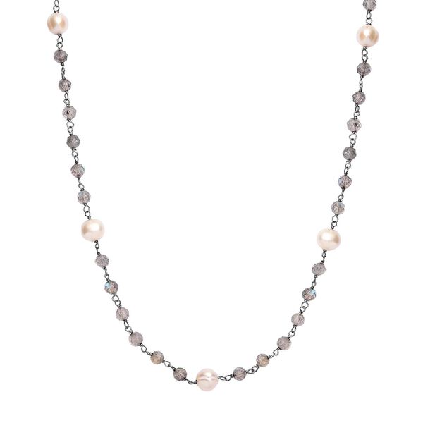 Labradorit, S&uuml;&szlig;wasser Perle Halskette ca. 50 cm 925 Silber image number 4