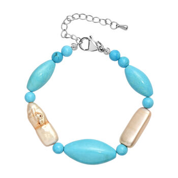 Blau gef&auml;rbtes Magnesit und gelb gef&auml;rbtes Perle-Armband, 19+5cm