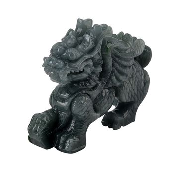 Qi-Lin Figur aus Olmec Jadeit, naturbelassene Schnitzarbeit, ca. 8-9 cm