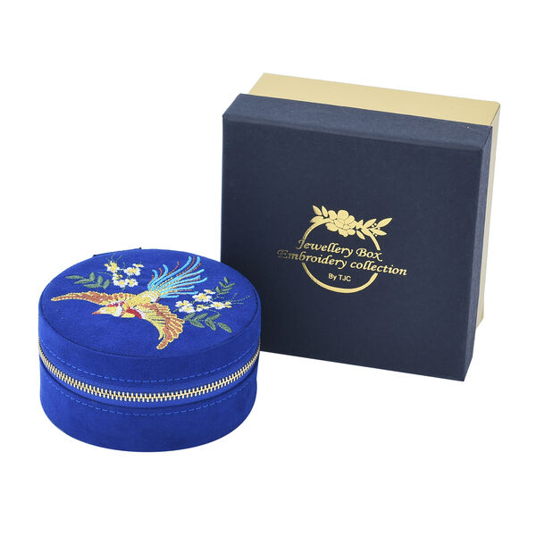 Runder Schmuckkasten mit besticktem Muster und Rei&szlig;verschluss, Gr&ouml;&szlig;e 11,3x11,3x5,6 cm, Blau image number 6