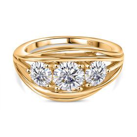 Moissanit Drei-Stein-Ring, 925 Silber 750 Gelbgold Vermeil (Größe 18.00) ca. 1.64 ct